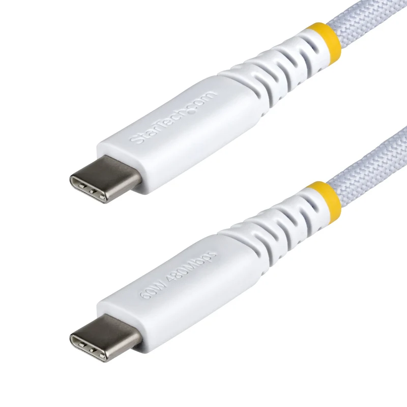 StarTech.com Cavo di Ricarica USB-C Bianco da 3m, 60W (3A) PD, Guaina con Doppio Strato Intrecciato in Nylon/TPE, Robusto Cavetto USB 2.0 per la Ricarica di Laptop