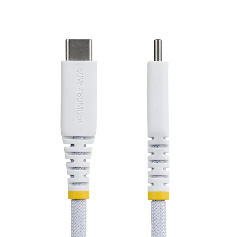 StarTech.com Cavo USB-C da 30cm, 60W (3A) PD, Guaina con Doppio Strato in Nylon Intrecciato, Robusto Cavetto USB 2.0 in TPE per la Ricarica del Laptop, Bianco