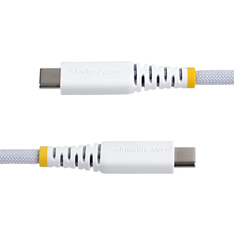 StarTech.com Cavo USB-C da 30cm, 60W (3A) PD, Guaina con Doppio Strato in Nylon Intrecciato, Robusto Cavetto USB 2.0 in TPE per la Ricarica del Laptop, Bianco