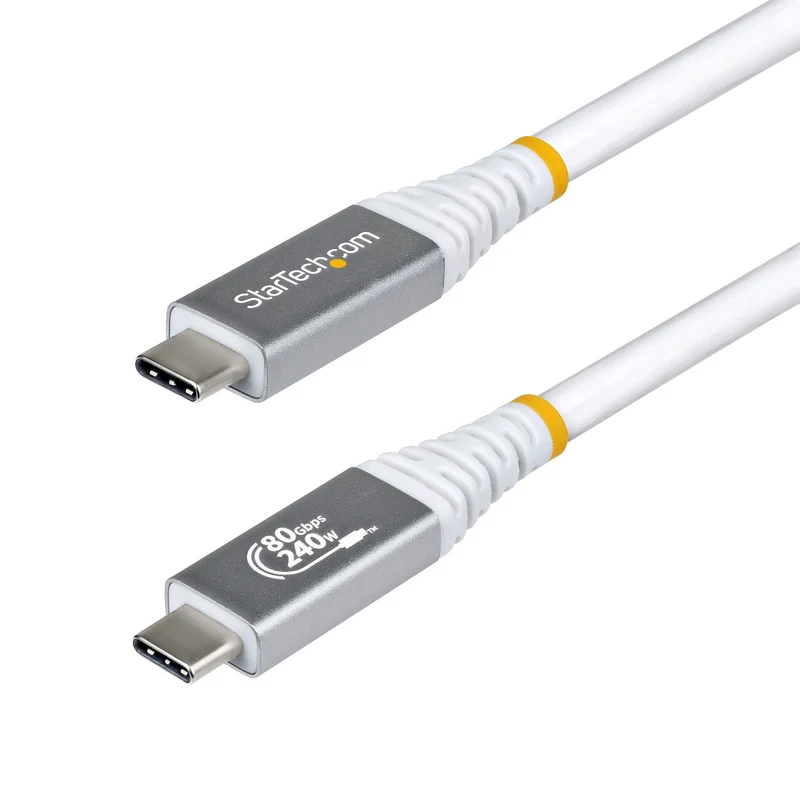 StarTech.com Cavo USB4 da 1m, Cavo USB-C Certificato USB-IF, 80Gbps, PD240W, 8K120Hz / 4K240Hz DP2.1 DP80, Cavetto Tipo-C Compatibile Thunderbolt 4; Bianco