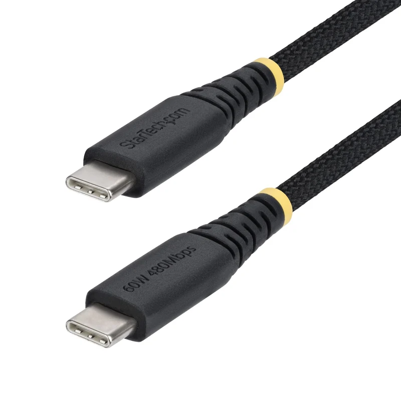 StarTech.com Cavo di Ricarica USB-C da 2m, 60W (3A) PD, Guaina con Doppio Strato Intrecciato in Nylon/TPE, Robusto Cavetto USB 2.0 per la Ricarica di Laptop