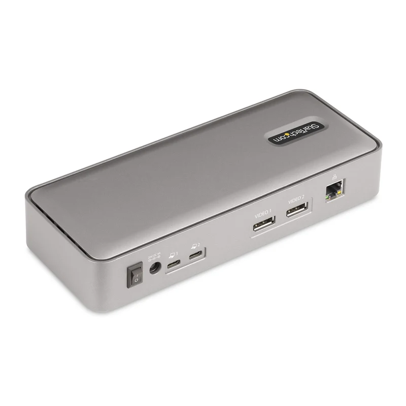 StarTech.com KVM Docking Station USB-C per due laptop, docking station DisplayPort a doppio monitor 4K 60 Hz, hub USB a 5 porte, GbE, Dock KVM con alimentazione a 90W/45W per due laptop, Windows/Mac