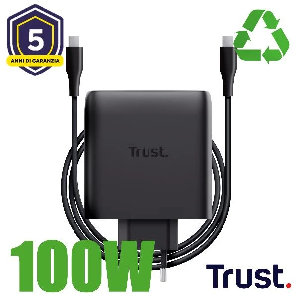 Trust Maxo Caricabatteria a 2 porte USB-C GaN da 100 W