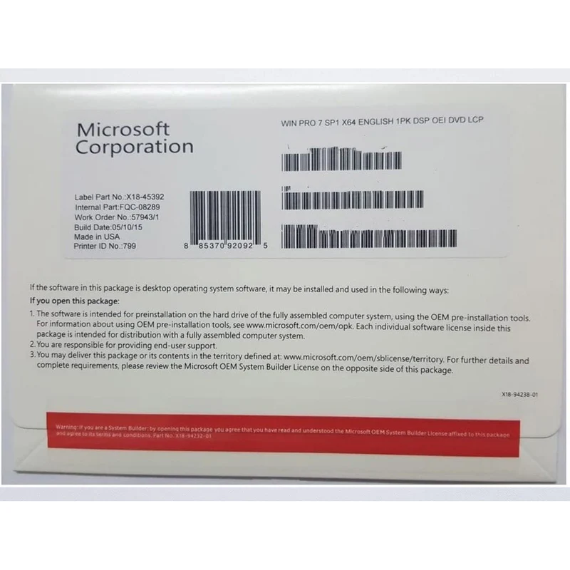 Microsoft Windows 7 Pro 64bit OEM