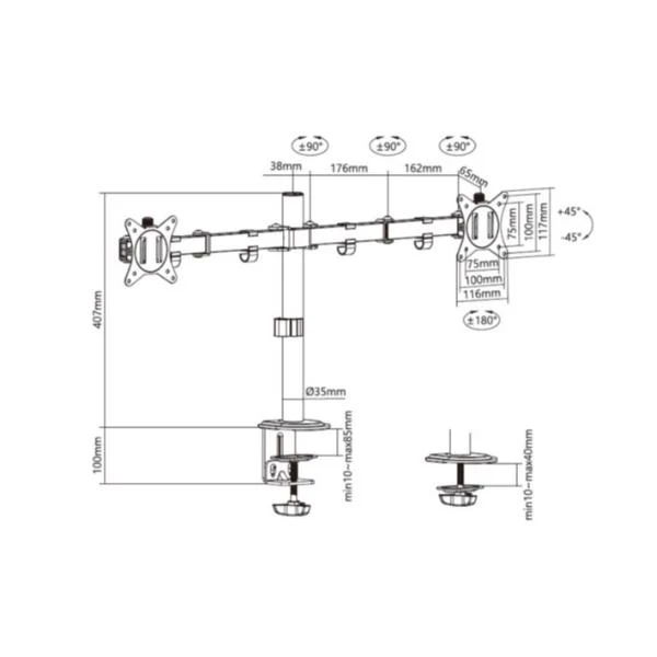 Equip Staffa di montaggio da tavolo articolata per doppio monitor da 17“-32”, nero