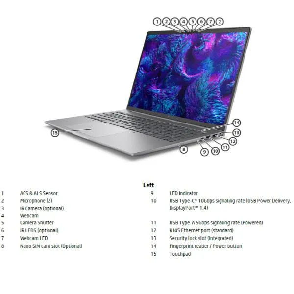 HP ZBook 8 G1i Mobile Workstation Intel Core Ultra 7 255H Workstation mobile 40,6 cm (16") Touch screen WUXGA 24 GB DDR5-SDRAM 1 TB SSD NVIDIA RTX 500 Ada Wi-Fi 7 (802.11be) Windows 11 Pro AI Workstation, AI PC Grigio