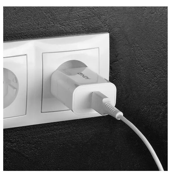Lindy 73412 Caricabatterie per dispositivi mobili Smartphone, Tablet Bianco AC Ricarica rapida Interno, Esterno