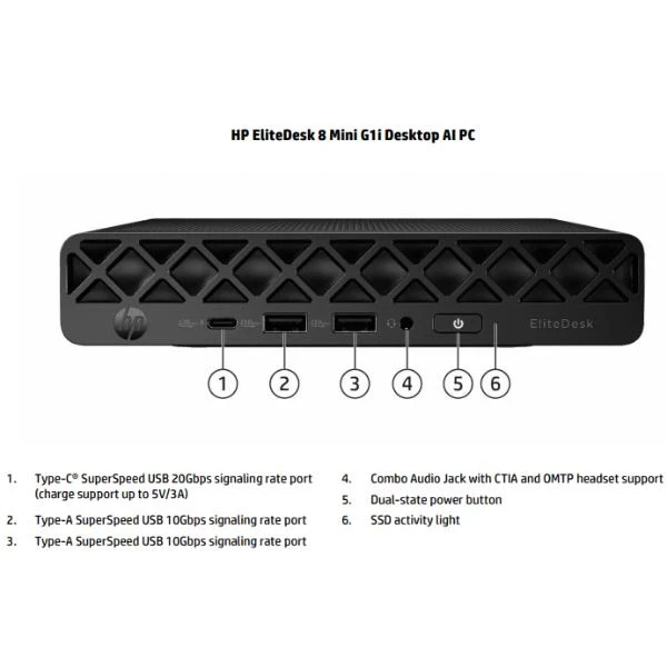 HP EliteDesk 8 Mini G1i AI Wolf Pro Security Edition Intel Core Ultra 7 265T 16 GB DDR5-SDRAM 512 GB SSD Windows 11 Pro Mini PC AI PC Nero