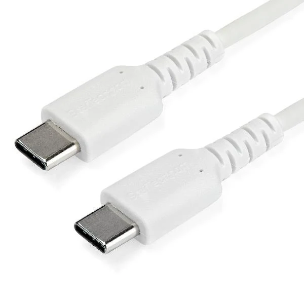 StarTech.com Cavo di Ricarica USB-C da 1m - Resistente Cavetto USB-C di Ricarica Veloce e Sync da USB 2.0 a USB Type C - Rivestimento in TPE e Fibra Aramidica M/M 60W Bianco, Samsung S10/S20/Ipad Pro/MS Surface