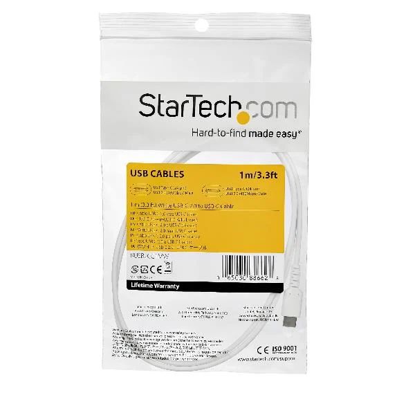 StarTech.com Cavo di Ricarica USB-C da 1m - Resistente Cavetto USB-C di Ricarica Veloce e Sync da USB 2.0 a USB Type C - Rivestimento in TPE e Fibra Aramidica M/M 60W Bianco, Samsung S10/S20/Ipad Pro/MS Surface