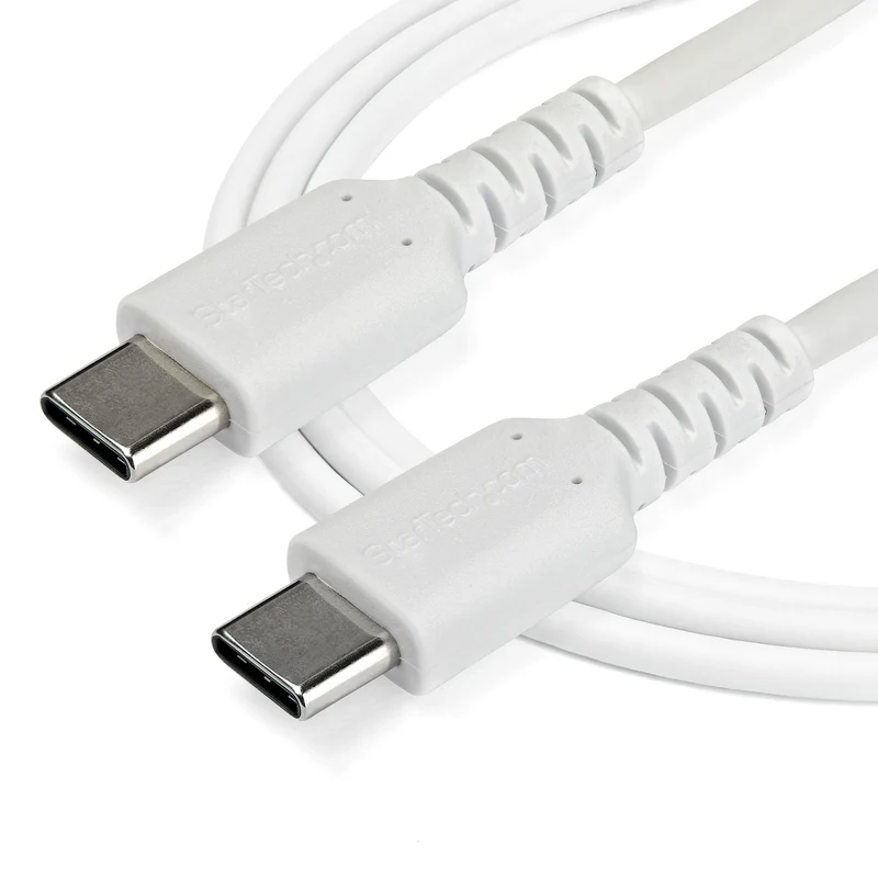 StarTech.com Cavo di Ricarica USB-C da 1m - Resistente Cavetto USB-C di Ricarica Veloce e Sync da USB 2.0 a USB Type C - Rivestimento in TPE e Fibra Aramidica M/M 60W Bianco, Samsung S10/S20/Ipad Pro/MS Surface