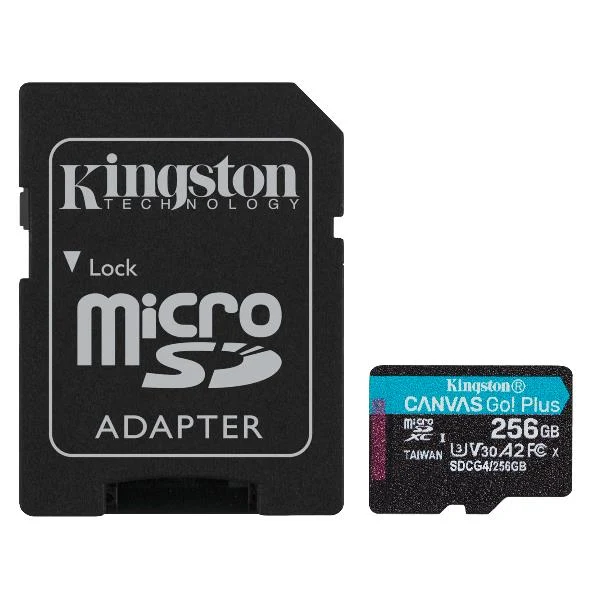 Kingston Technology Scheda microSDXC Canvas Go Plus Gen4 200MB/s A2 U3 V30 da 256 GB + adattatore