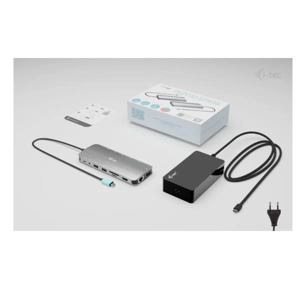 i-tec Metal USB-C Nano 3x Display Dock, 2x HDMI 1x USB-C video with Power Delivery 140W + Universal Charger 140 W