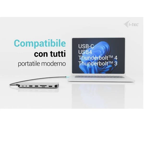 i-tec Metal USB-C Nano 3x Display Dock, 2x HDMI 1x USB-C video with Power Delivery 140W + Universal Charger 140 W