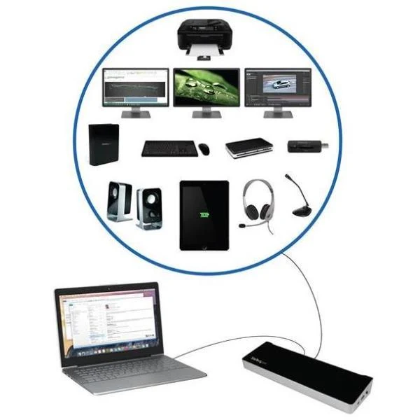 StarTech.com Docking station USB 3.0 a tre monitor - 1x HDMI - 2x DisplayPort - Dock portatile con Hub USB integrata a 5 porte e Gigabit Ethernet