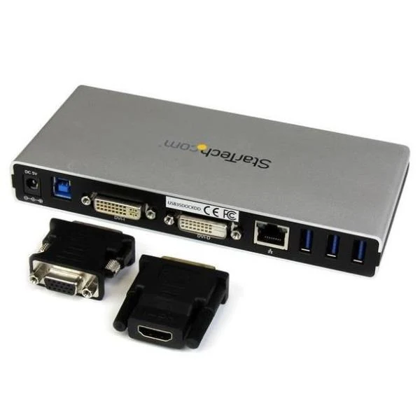 StarTech.com Docking Station Universale per Laptop USB 3.0 per dual-monitor DVI Gigabit Ethernet con adattatori HDMI / VGA - Adattatore USB a DVI HDMI o VGA - Dock DVI verticale per Mac e Windows