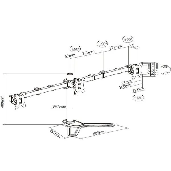 Equip Supporto da tavolo articolato per tre monitor da 17” a 27”