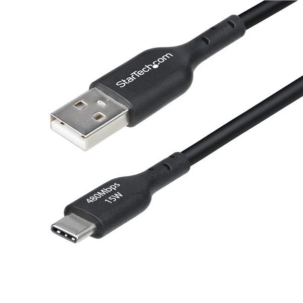 StarTech.com Cavo di ricarica USB-A a USB-C da 15cm, Cavetto di ricarica e sincronizzazione USB 2.0 3A, rivestimento in TPE - Nero