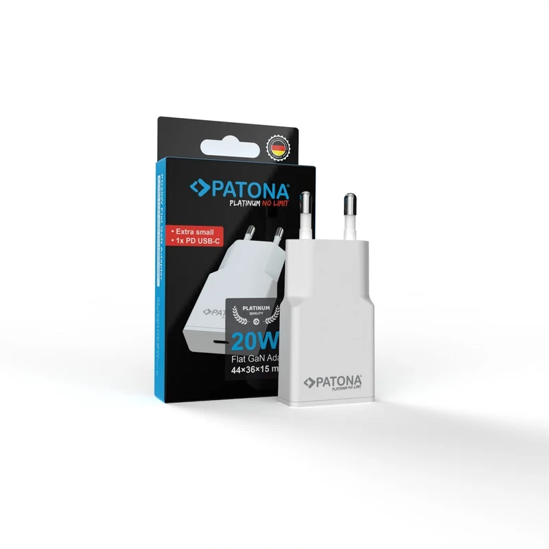 PATONA PLATINUM GAN PD20W FLAT ADAPTER WHITE 1X USB-C PD3.0 QC3.0