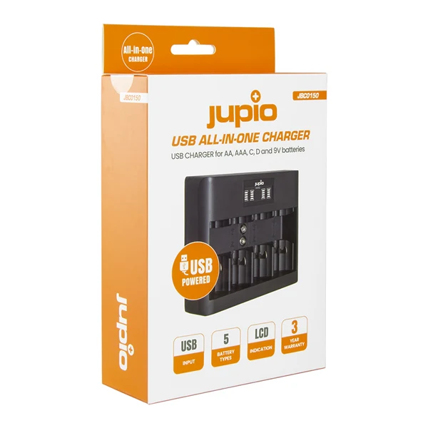 Jupio Caricabatterie USB All-In-One batterie (AA/AAA/C/D/9V) LCD