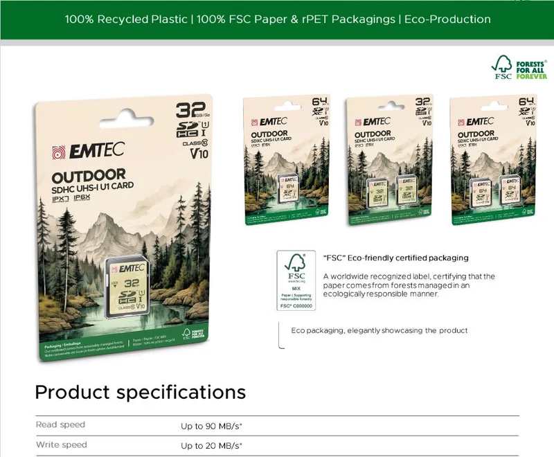Emtec SD OUTDOOR 64GB CLASSE 10 UHS-I V10 U1 IP6X IPX7