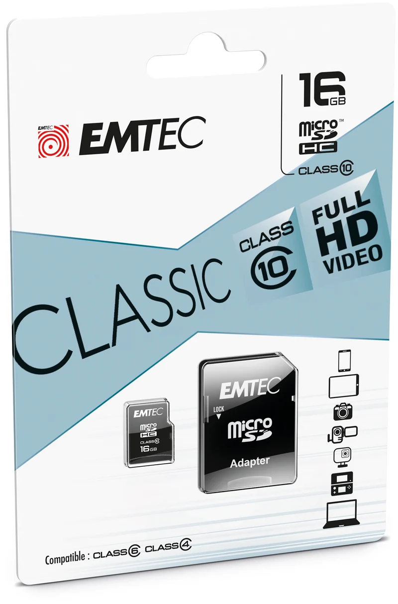Emtec 16GB MICRO SDHC CLASSE 10 CLASSIC 20MB/12MB CON ADATTATORE