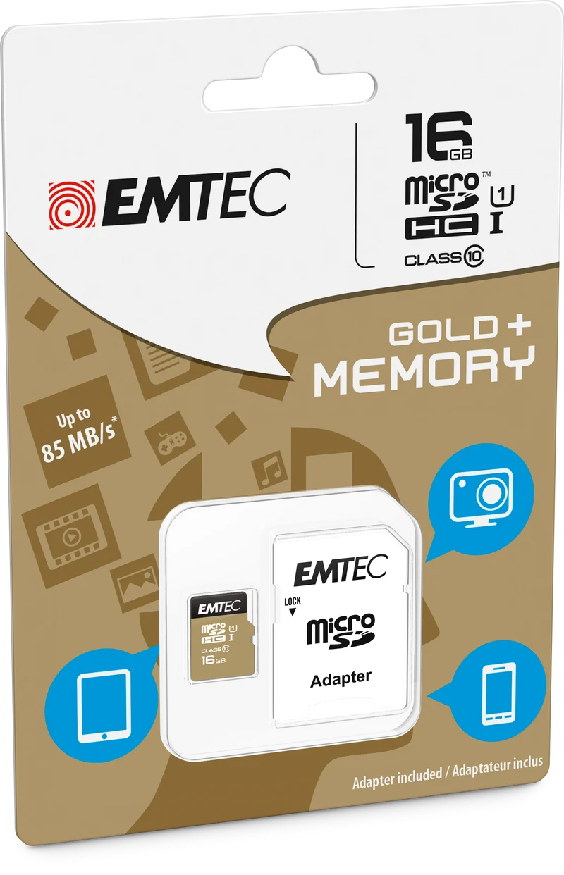 Emtec 16GB MICRO SDHC CL.10 GOLD PLUS U1 + ADATTATORE